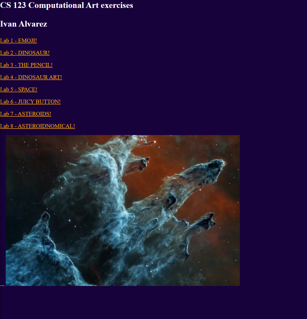 A picture of my CSC 123 website